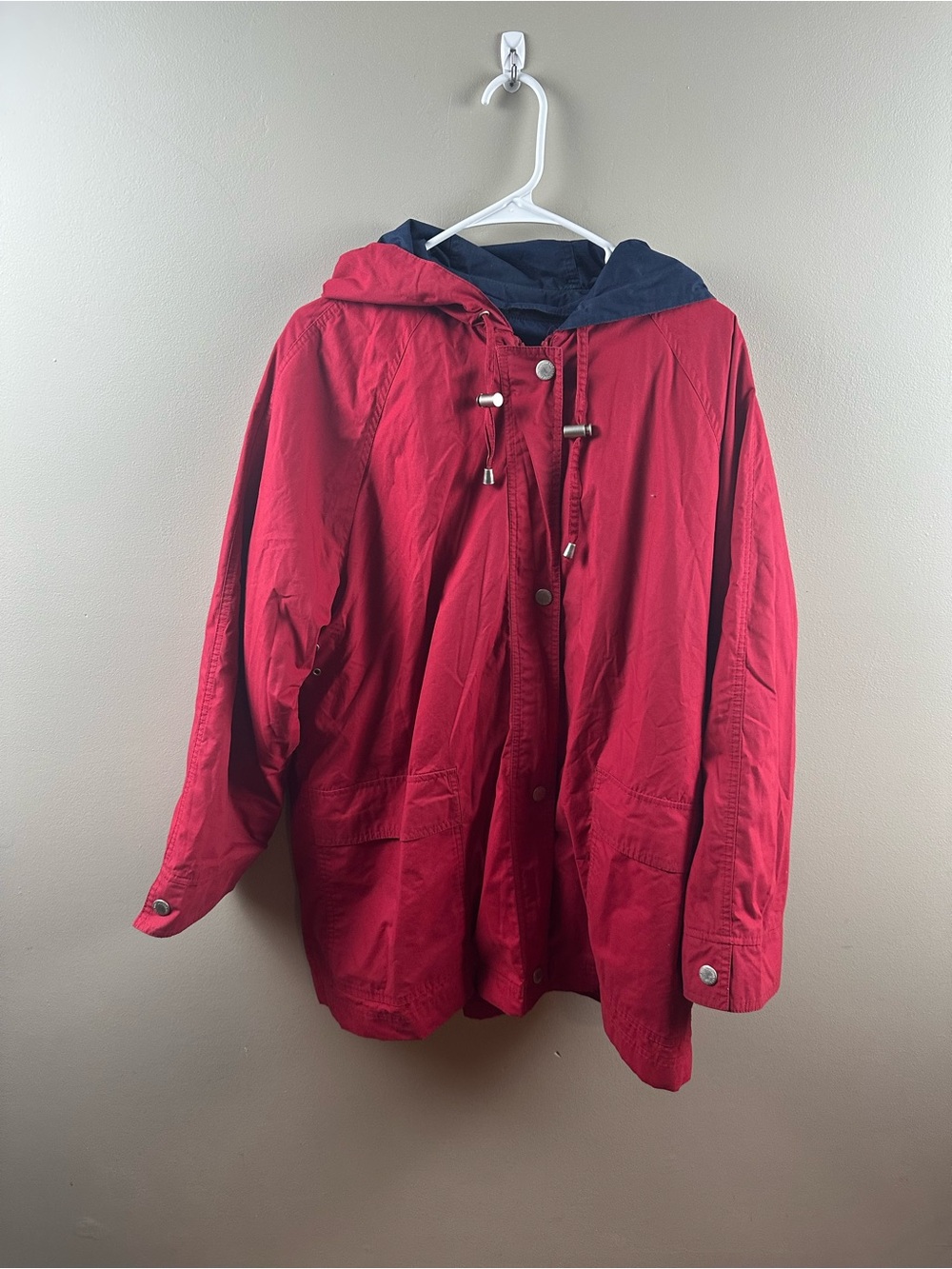 London Fog Red Hooded Coat with Detachable Navy Lining